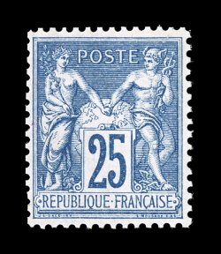 81a, 1876 25c Blue on bluish, Ty. II, well centered mint example, showing the strong and rich blue color on bright paper, full clean o.g., lightly hinged, very fine and choice
(Yvert 79 Ç620).