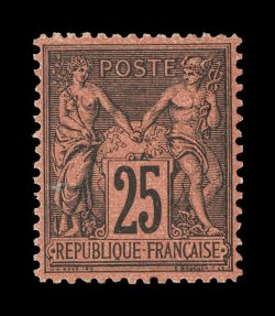 93, 1878 25c Black on red, Ty. II, select mint single, excellent impression on strong red colored paper, exceptionally well centered, o.g., lightly hinged, extremely fine
signed Roumet and one other (Yvert 91 Ç1,500).