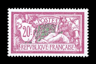 132, 1926 20Fr Magenta and green, gem mint single, wonderfully well centered, vivid colors on fresh white paper, o.g., n.h., extremely fine (Yvert 208 Ç525).
