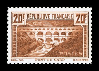 254, 1933 20Fr Red brown, perf. 11, exceptionally well centered mint single, bright and rich color, o.g., lightly hinged, choice very fine 1997 APS certificate (Yvert 262B
Ç1,250).