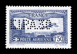 C6b, 1930 1.50Fr Dark blue air post, perforated E.I.P.A. 30., gorgeous mint single, beautifully centered, exceptionally deep intense color, o.g., n.h. extremely fine (Yvert
PA6c Ç875).