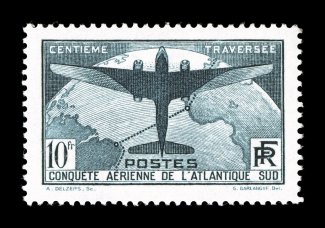 C16-17, 1936 South Atlantic Flight, choice mint set, excellent centering, rich luxuriant color, o.g., n.h., extremely fine (Yvert 321 Ç790).