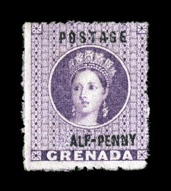 S.G. 8 var., 1881 alf-Penny surcharge error on Deep mauve with H partially omitted, a fresh unused example of this extremely rare variety that was caused by a piece of type
becoming loose and failing to print, centered to the top right sligh