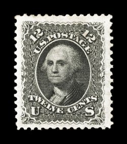 107, 12c Black re-issue, a highly desirable mint example of this re-issue rarity, possessing a marvelous overall freshness, with deep jet black color and a prooflike impression
on pristine white paper, in addition it is exceedingly well center