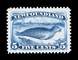 55, 1894 5c Bright blue, a gem mint example, extraordinarily well centered within large margins, bright rich color, immaculate o.g., never hinged, extremely fine and
exceedingly choice a rare stamp in this pristine never hinged quality (Unitrad