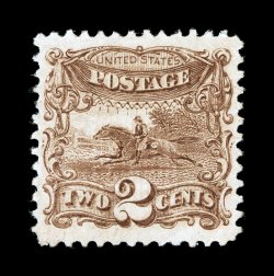 113, 2c Brown, excellent centering within unusually large margins, bright fresh color and a clean impression, full o.g., lightly hinged, extremely fine 1999 PF
certificate.