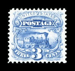 114, 3c Ultramarine, pristine mint single, sumptuously rich color and a sharp impression on brilliantly white paper, exceedingly well centered and margined, immaculate o.g.,
never hinged, extremely fine 1985 PF certificate.