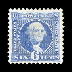115, 6c Ultramarine, far better centering and much large margins than typically associated with this difficult value, fresh color and a clear impression, o.g., lightly hinged,
very fine 2001 PF and 2005 PSE certificates.