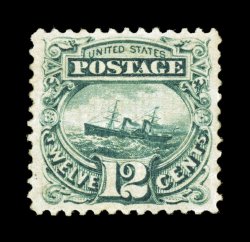 117, 12c Green, a highly select example of this scarce mint stamp, possessing exceptional centering within large margins, rich color and a strong impression, full o.g., lightly
hinged, extremely fine 1986 and 1998 PF certificates.