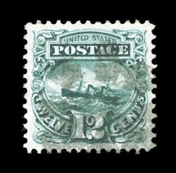 117, 12c Green, an outstanding used example, impeccably well centered within symmetrically large margins all around, deep luxuriant color and a razor-sharp impression on fresh
white paper, segmented cork cancel, extremely fine gem 1995 PF certi