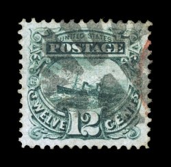 117, 12c Green, remarkably well centered within lavishly large margins, strong rich color and a clean impression, segmented cork cancel and a small part of a red transit pmk,
extremely fine a large-margined used gem 1998 APS certificate and a