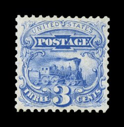 125, 3c Blue re-issue, an outstanding mint example of this rare re-issue, being in a condition that very few of the 1,406 sold can boast, possessing intensely rich color and a
razor-sharp impression on pristine white paper, extraordinarily well