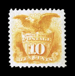 127, 10c Yellow re-issue, beautifully centered although deceptively reperforated at left, strong bright color and a crisp re-issue impression, large part o.g., extremely fine
appearance 2007 PF certificate.