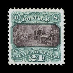 130, 24c Green and violet re-issue, exceptionally well centered and margined, lovely rich colors and crisp detailed impressions, full o.g., lightly hinged, extremely fine a most
attractive mint example of this rare re-issue 1971, 1982 and 2000