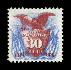 131, 30c Blue and carmine re-issue, well centered within very large margins, gorgeous rich colors and sharp impressions, o.g., lightly hinged, very fine only 1,535 sold 2001 PF
certificate.