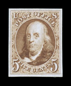 3, 5c Red brown reproduction, without gum as issued, large margins all around, bright rich color and a clean impression, extremely fine 2007 PF certificate.