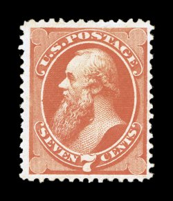 160, 7c Vermilion, stunning color that is incredibly deep and intense, prooflike impression as well, nicely centered, full o.g., lightly hinged, very fine 1990 PF
certificate.