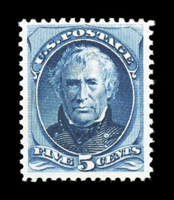 179, 5c Blue, a pristine mint example of this surprisingly difficult stamp, possessing a crisp freshness that is rarely seen, prooflike color and impression on bright white
paper, wonderfully well centered as well, with large margins, full clean