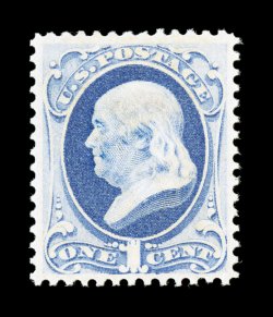 182, 1c Dark ultramarine, gem mint example, being in a condition that would please the perfectionist, possessing precise centering amid large margins, incredibly bright and
crisp, rich color and a strong impression on immaculate paper, pristine