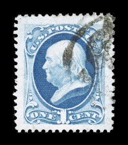 182, 1c Dark ultramarine, an absolutely spectacular used single, featuring gigantic margins all around and being remarkably well centered within these incredible borders,
wonderfully fresh color on bright white paper, unobtrusive cancel, an extr