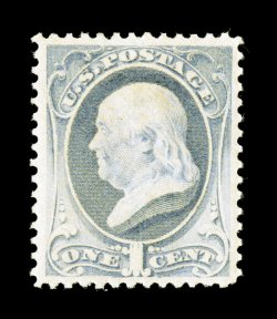 206, 1c Gray blue, fresh mint single, strong color and impression, very well centered within large margins, unblemished o.g., n.h., extremely fine.
