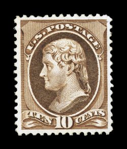 209, 10c Brown, exceptionally well centered within large margins, deep intense color and impression on fresh paper, o.g., barest trace of hinging, extremely fine 1983 PF
certificate.