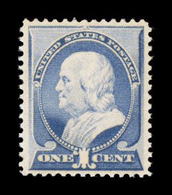 212, 1c Ultramarine, exceptionally well centered within large margins, strong rich color and impression, o.g., lightly hinged, extremely fine 2007 PSE certificate (XF 90 SMQ
$250.00).