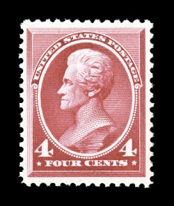 215, 4c Carmine, well centered within exceptionally large margins, brilliantly fresh, o.g., barest trace of hinging (if any), extremely fine 1988 PF certificate (never hinged by
omission - top sheet margin subsequently removed).