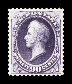 218, 90c Purple, deeply rich color and an especially sharp impression on pristine white paper, uncommonly well centered within wide margins, o.g., lightly hinged, very fine and
quite choice 1987 PF certificate.