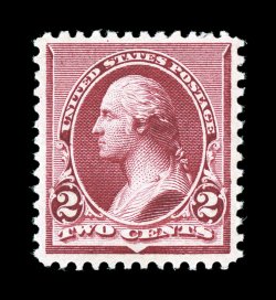 219D, 2c Lake, very well centered within large margins, bright fresh color, o.g., n.h., tiny extended perf. tip at top right, otherwise extremely fine clear 2001 PF
certificate.