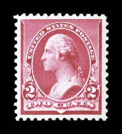 220a, 2c Carmine, cap on left 2 variety, a truly gem mint single of this elusive and popular variety, featuring a remarkable overall freshness and brilliance, with especially
intense color and impression on pristine white paper, outstanding ce