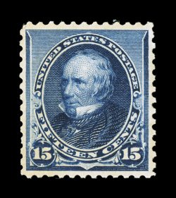 227, 15c Indigo, post office fresh mint single, deep rich color, quite well centered, o.g., n.h., choice very fine especially scarce never hinged 2000 PF
certificate.
