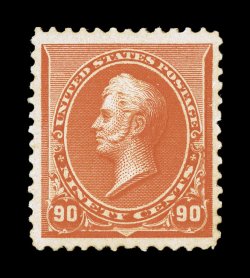229, 90c Orange, well centered within very large margins, intense color and impression, o.g. lightly hinged, very fine 1980 and 2000 PF certificates.