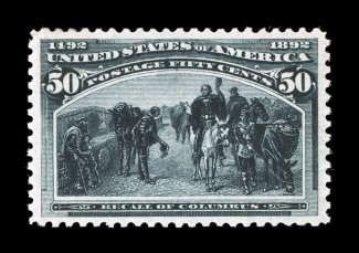 240, 50c Columbian, an extraordinarily choice mint example of this value, possessing outstanding overall freshness, with great color and impression on far brighter paper than
usual, incredibly well centered within lavishly large margins which ar