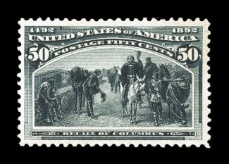 240, 50c Columbian, deep intense color and impression, well centered within unusually large margins, o.g., faint trace of hinging (if any), choice very fine 1983 PF
certificate.