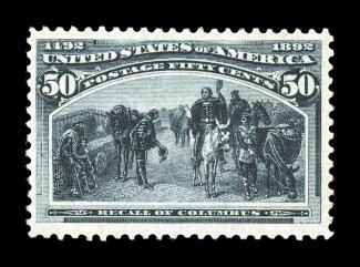 240, 50c Columbian, well centered with large margins, deep color and a razor-sharp impression, o.g., lightly hinged, very fine 1997 PF certificate.