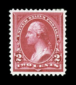 249, 2c Carmine lake, Ty. I, exceedingly well centered within unusually large margins, strong vibrant color, o.g., small h.r., extremely fine 2007 PSE certificate (XF-Superb 95
SMQ $750.00).