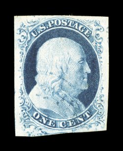 9, 1c Blue, Ty. IV, used, very large margins all around, strong color and a highly detailed impression, faintly cancelled, extremely fine 2005 PF certificate.