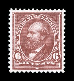 256, 6c Dull brown, an incredibly choice mint single, possessing virtually perfect centering within extravagantly large margins which are most uncharacteristic of this value,
sumptuously rich color and impression on crisp paper, o.g., n.h., extr