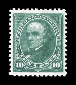 258, 10c Dark green, excellent centering amid uncharacteristically large margins, beautiful color that is exceedingly bright and rich, sharp impression on crisp white paper,
o.g., n.h., extremely fine an uncommonly choice example 1999 PF certi