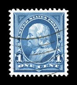 264, 1c Blue, gem used single, precisely centered within large margins, strong color and impression on fresh white paper, light wavy cancel, extremely fine 2007 PSE certificate
(XF-Superb 95 SMQ $110.00).