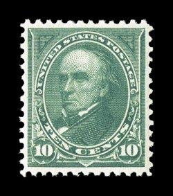 273, 10c Dark green, exceptionally well centered and margined, strong fresh color and a clean impression, pristine o.g., n.h., extremely fine 2007 PSE certificate (VF-XF 85 SMQ
$590.00).