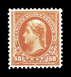 275, 50c Orange, incredibly well centered for this difficult stamp, with unusually wide margins all around, eye-arresting intense color and impression on bright paper, o.g.,
faint trace of hinging, extremely fine 1992 PF certificate for a block