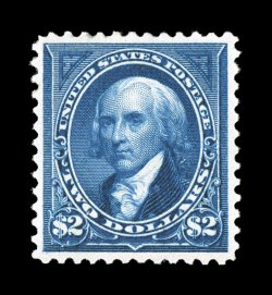 277, $2.00 Bright blue, an eye-catching mint single, possessing beautiful color that is incredibly rich and luxuriant, prooflike impression on immaculate white paper,
wonderfully well centered within large margins, o.g., lightly hinged, extremel
