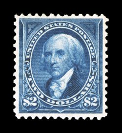 277, $2.00 Bright blue, an impressive mint example, featuring outstanding color that is remarkably deep and intense, prooflike impression on bright paper, exceptionally well
centered, o.g., lightly hinged, extremely fine 2000 and 2007 PF certif