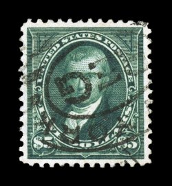 278, $5.00 Dark green, impressive used example of this scarce high value, extraordinarily well centered within large margins, deep luxuriant color, neat registry oval pmk.,
extremely fine an especially rare stamp in this premium used condition
