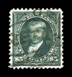 278, $5.00 Dark green, a highly desirable used example of this high value, exceptionally well centered within large margins, lovely rich luxuriant color and a crisp impression
on bright paper, extremely fine 2007 PSE certificate (XF 90 SMQ $1,