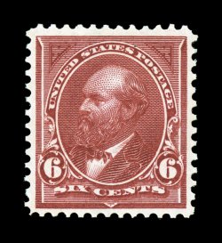 282, 6c Lake, a particularly choice mint example of a surprisingly difficult stamp, gorgeous intense color and impression, wonderfully well centered within large margins,
immaculate o.g., n.h., extremely fine 1997 PF certificate and a 2007 PF c