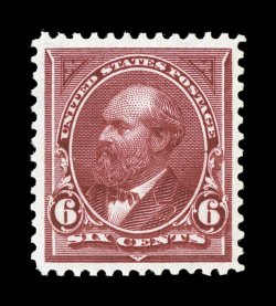 282 var., 6c Claret, gorgeous rich color in the distinctive and highly collectable Claret shade, which at one time had a separate catalog number in Scott (282b),
uncharacteristically well centered and margined, o.g., n.h., extremely fine 1981,