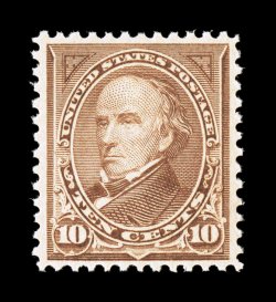 282C, 10c Brown, Ty. I, an exceptionally choice mint single, wonderfully well centered within large margins, lovely rich color and a clean impression, unblemished o.g., n.h.,
extremely fine a truly challenging stamp to obtain both never hinged